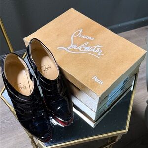 Christian Louboutin Patent Peep-toe Ankle Bootie